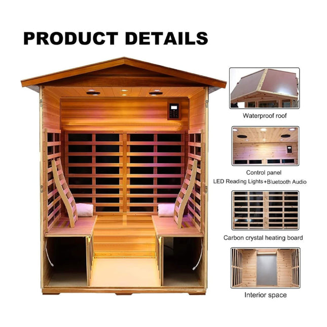 Premium Valois 4-Person 2050W Luxury Low EMF Outdoor FAR Infrared Home Sauna With Bluetooth Audio