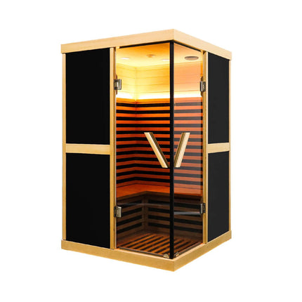 Thermora Helix Premium Large 2-Person V-Shaped FAR Infrared Sauna Room With Double Glass Doors, 1980W