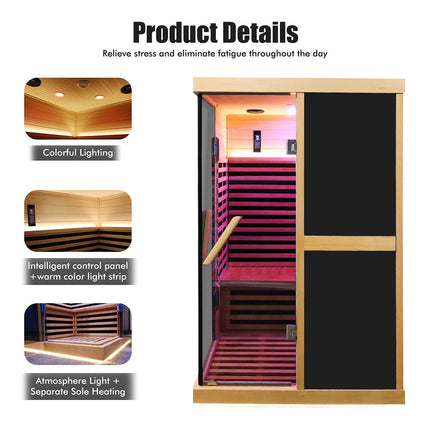 Thermora Helix Premium Large 2-Person V-Shaped FAR Infrared Sauna Room With Double Glass Doors, 1980W
