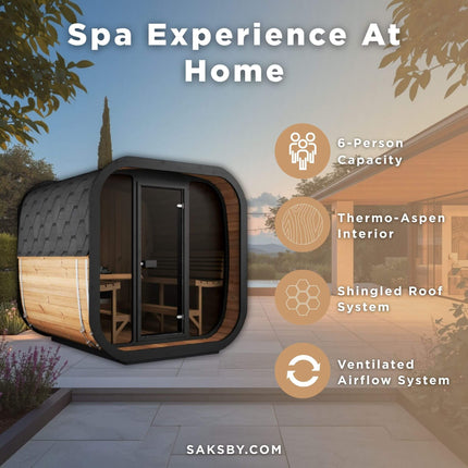 SaunaLife Model CL7G 6-Person Cube-Series Luxury Wooden Outdoor Home Sauna Kit [SL-MODELCL7G]