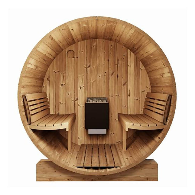 SaunaLife Model E7G Ergo Series 4-Person Outdoor Sauna Barrel With Glass Front [SL-MODELE7G]