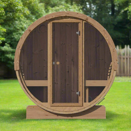 SaunaLife Model E7G Ergo Series 4-Person Outdoor Sauna Barrel With Glass Front [SL-MODELE7G]
