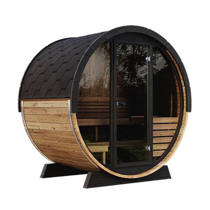 SaunaLife Model EE6G Ergo Series 4-Person Outdoor Sauna Barrel With Tempered Glass Front [SL-MODELEE6G]
