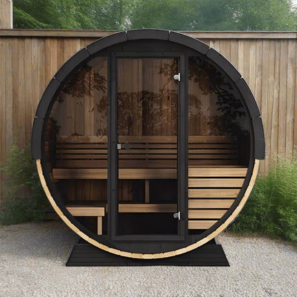 SaunaLife Model EE6G Ergo Series 4-Person Outdoor Sauna Barrel With Tempered Glass Front [SL-MODELEE6G]