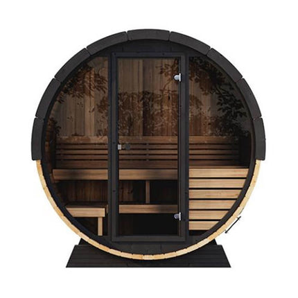 SaunaLife Model EE6G Ergo Series 4-Person Outdoor Sauna Barrel With Tempered Glass Front [SL-MODELEE6G]