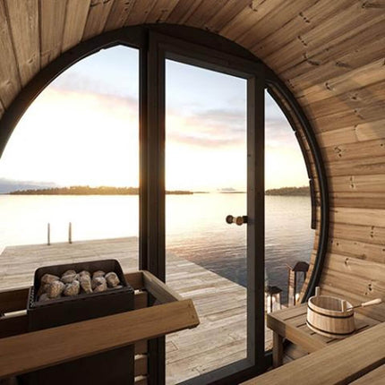 SaunaLife Model EE6G Ergo Series 4-Person Outdoor Sauna Barrel With Tempered Glass Front [SL-MODELEE6G]