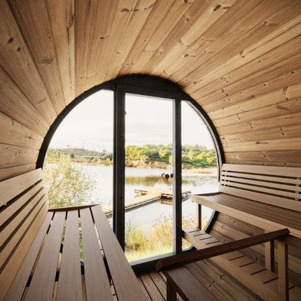 SaunaLife Model EE8G Ergo Series 6-Person Outdoor Sauna Barrel With Tempered Glass Front [SL-MODELEE8G]