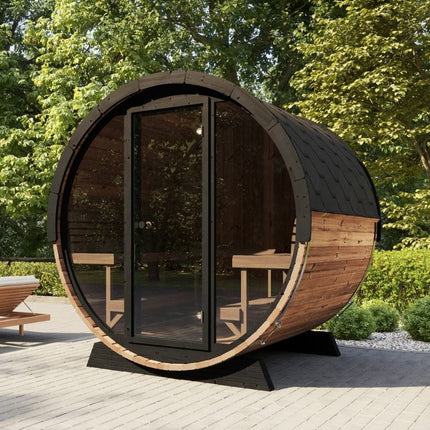 SaunaLife Model EE8G Ergo Series 6-Person Outdoor Sauna Barrel With Tempered Glass Front [SL-MODELEE8G]