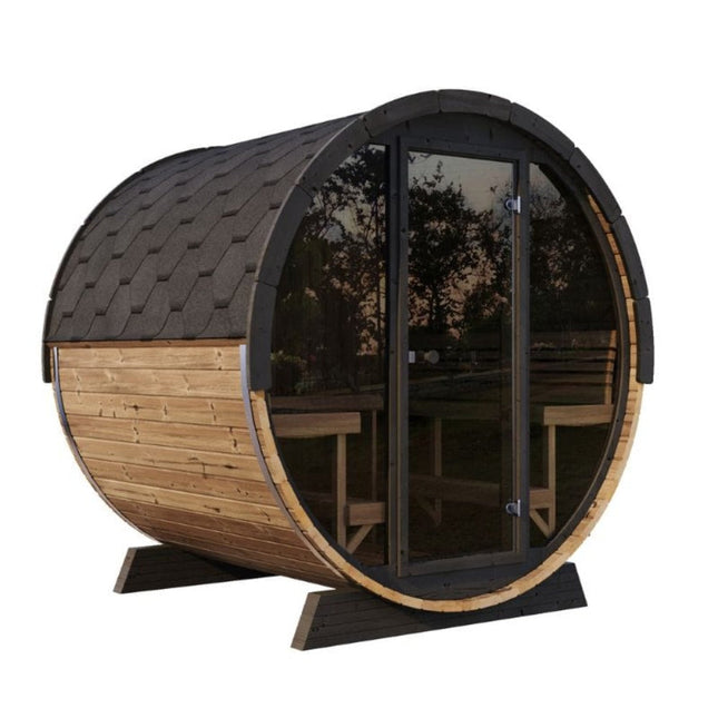 SaunaLife Model EE8G Ergo Series 6-Person Outdoor Sauna Barrel With Tempered Glass Front [SL-MODELEE8G]