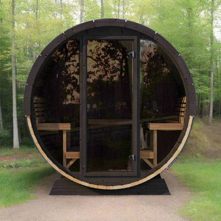 SaunaLife Model EE8G Ergo Series 6-Person Outdoor Sauna Barrel With Tempered Glass Front [SL-MODELEE8G]