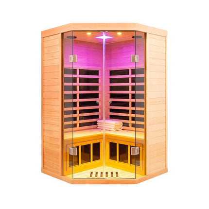 Premium Laurent 2-Person 1600W Corner Space Infrared Wooden Sauna Room With Bluetooth Speakers