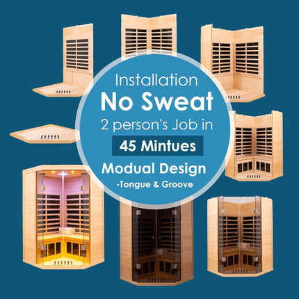 Premium Laurent 2-Person 1600W Corner Space Infrared Wooden Sauna Room With Bluetooth Speakers