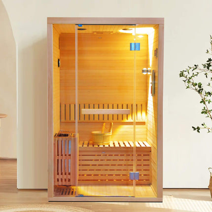Thermora Alpine Premium 2-Person 3KW Hemlock Wood Sauna With LED Wall Light